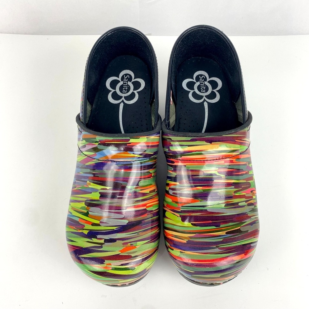 Sanita Patent Leather Clogs Womens 40 / 9 Tivoli Multi Color Slip On Danish LKNU - Picture 4 of 8
